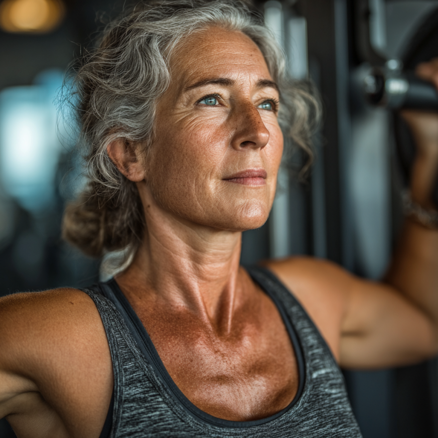 Senior activ demonstrând exerciții de flexibilitate